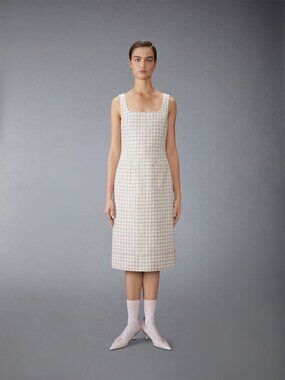 Thom Browne New Pink Plaid Tweed Pinafore Dress